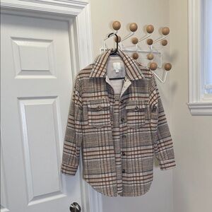 Joie Classic Plaid Style Button Down Shacket Jacket Beige Brown - Small